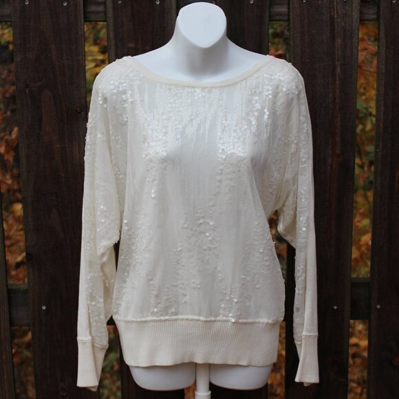 Joseph A Tops - Joseph A Women's Sequin Overlay Long Sleeve Sweater, Size Small, White, NWT